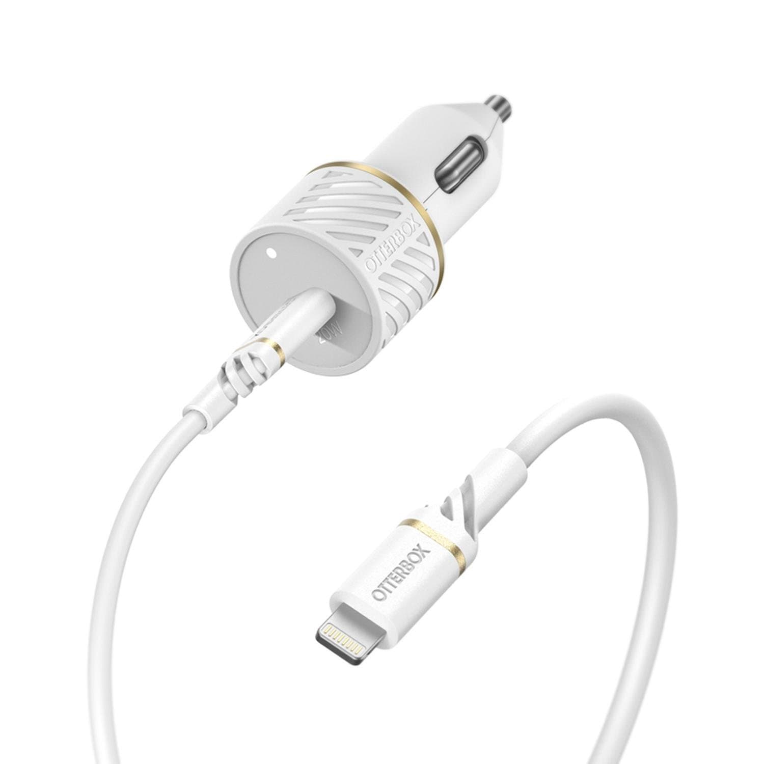 Fast Charge Power Delivery Car Charger USB-C 20W with Lightning Cable 3.3ft White