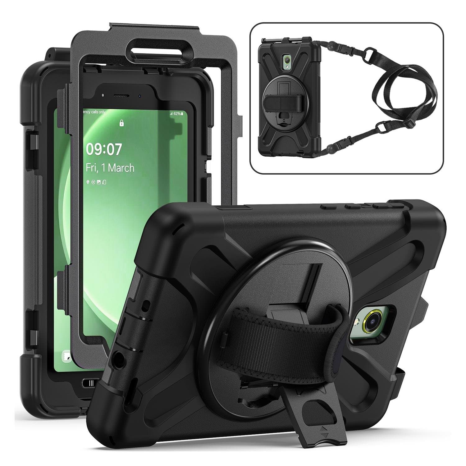 Heavy Duty Case with Kickstand, Hand & Shoulder Strap and Built-In Pet Screen Protector for Samsung Galaxy Tab Active 5 and Active 3