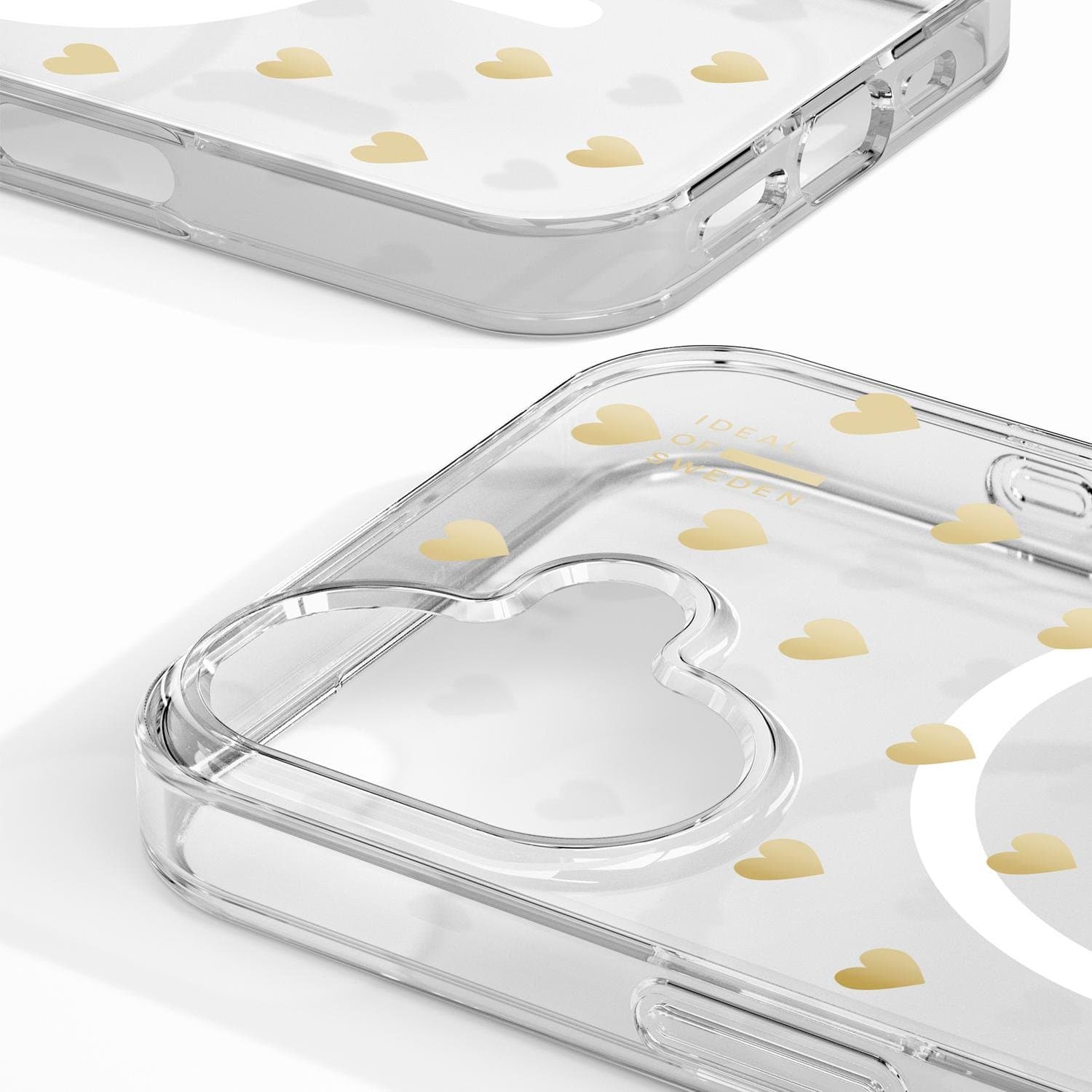 Clear Case Mid MagSafe Golden Hearts for iPhone 16